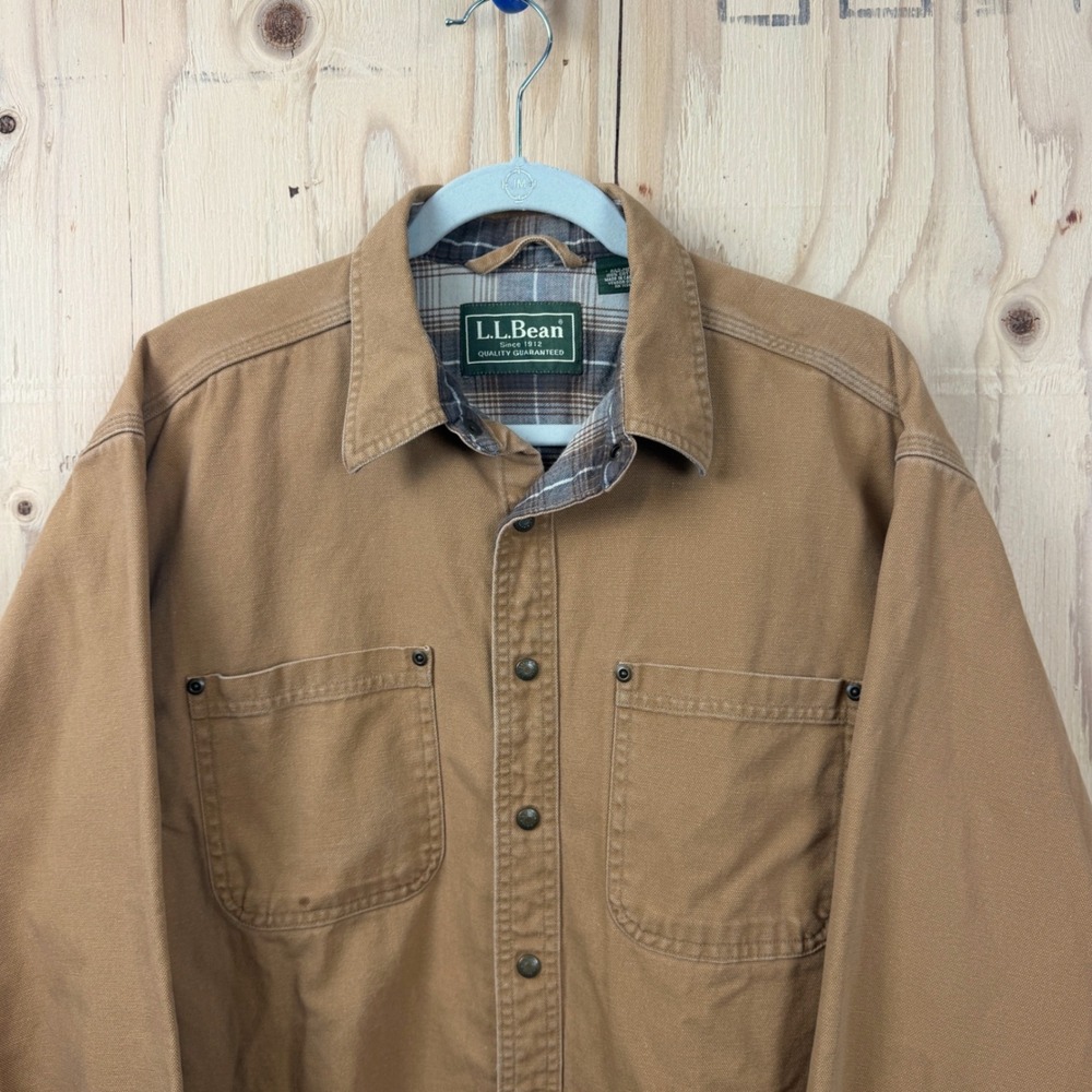 Vintage 1994 LL Bean Hurricane Flannel Lined Canvas Shirt Men L Brown Chore